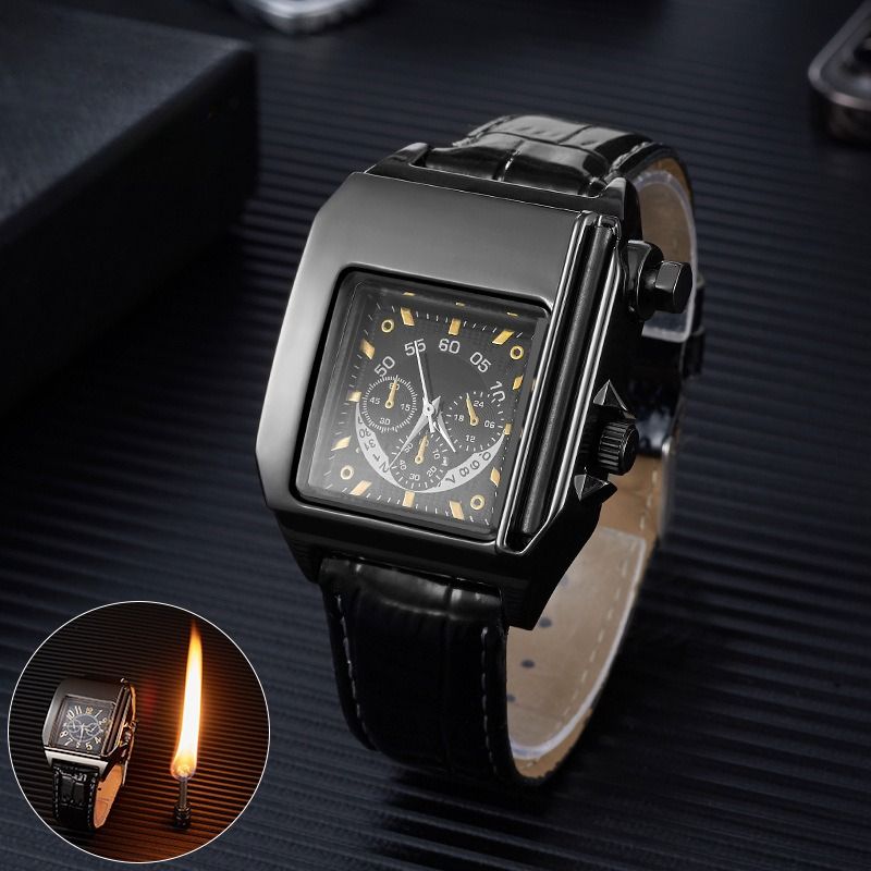 Electronics Gadgets To Gift - 金属電子時計ライター 10000回使用可能 マッチ棒型時計デザイン オイルライター 喫煙アクセサリー 男性用ギフト