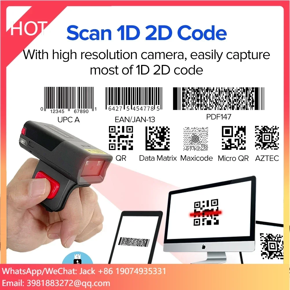Barcode Scanner Wireless - MEFERI MS300R ワイヤレスBluetoothミニフィンガーQRバーコードリーダー ポータブルウェアラブルリングバーコードスキャナー