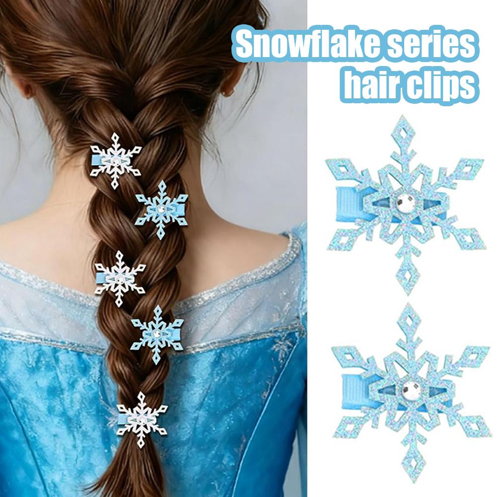 Elsa Gadget - 2 個冬新冷凍スノーフレークヘアピン子供用ヘアクリップエルサプリンセスヘアアクセサリーガールサイド BB クリップピンクブルーシルバー